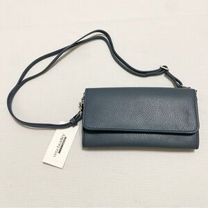 Vera Bradley Faux Leather Wallet Crossbody Dark Slate Blue